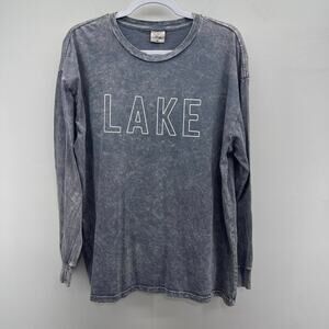 Oat Collective Lake Graphic Tee Womens XL Mineral‎ Wash Long Sleeve